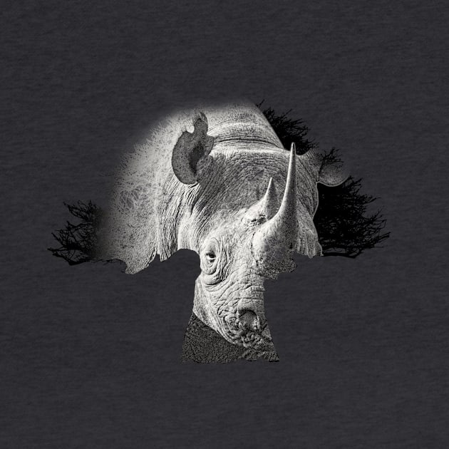 Baobab in Silhouette with Black Rhino Face Overlay by scotch